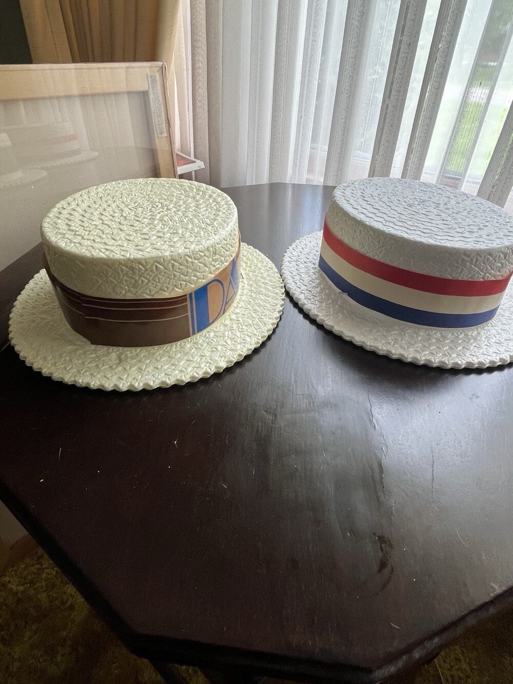 Vtg J Hats Scranton PA Styrofoam Skimmer Boater Hats Lot of 2 Patriotic & Dad